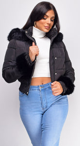 Tawny Puffer Faux Fur Jacket - Black